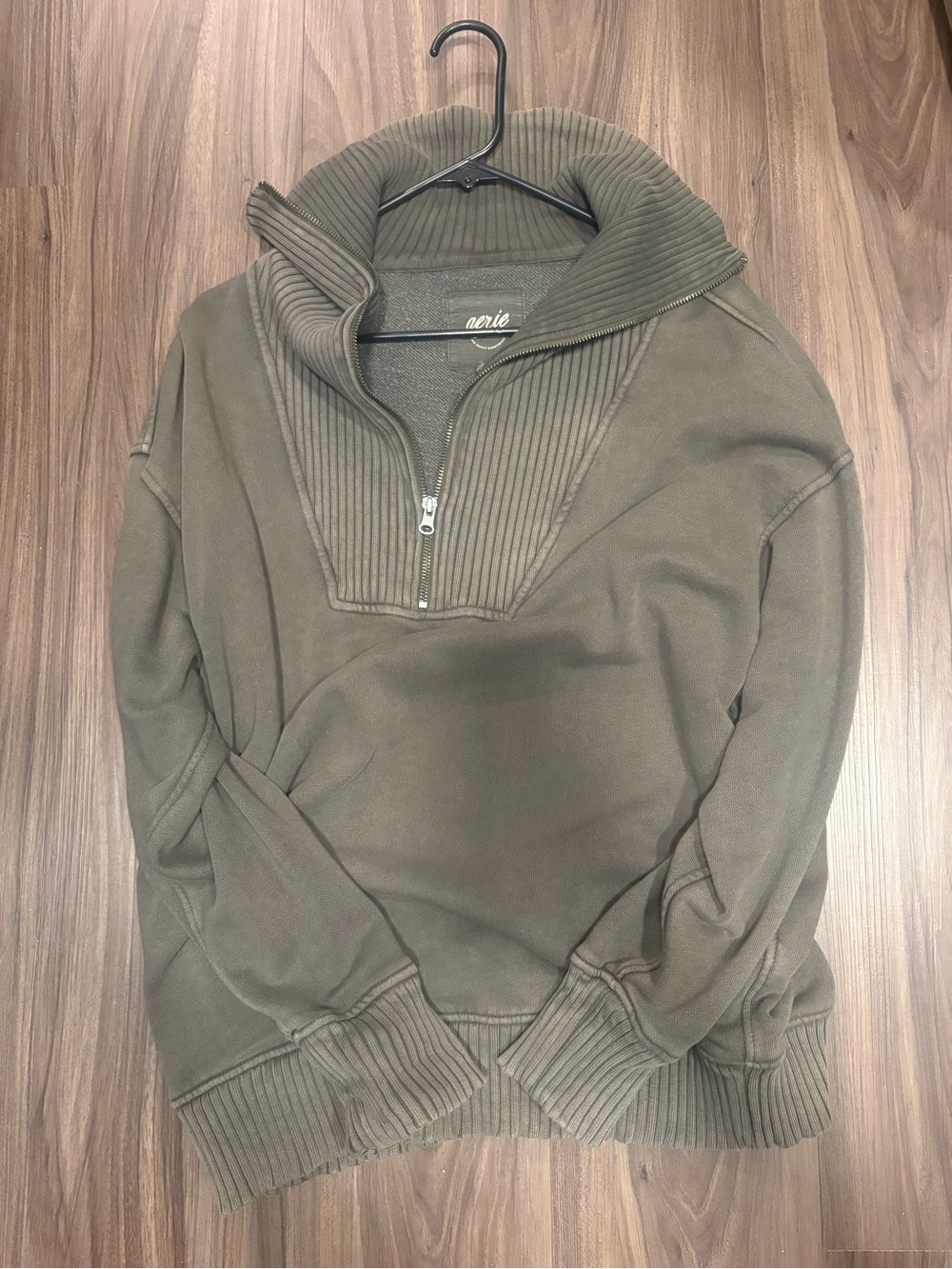 aerie Olive Quarter-Zip Pullover Sweater